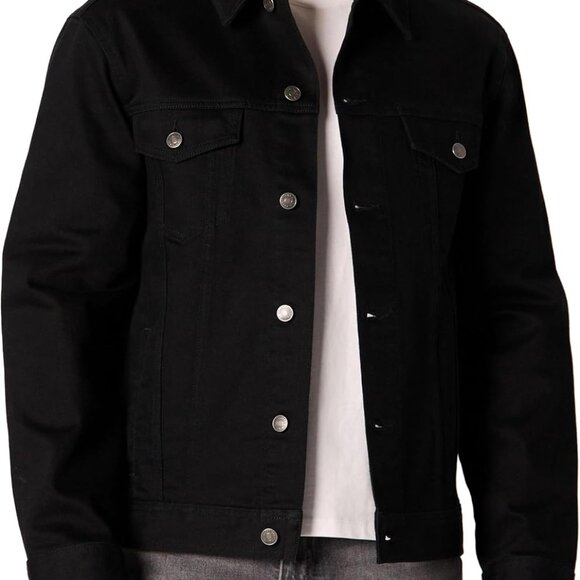 Classic Black Low Stretch Denim Jacket for Men - Stylish and Functional